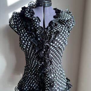 Paris Boutique Ruffled Polka Dot Blouse – Black & White